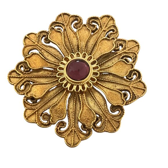 VTG MMA USA METROPOLITAN MUSEUM OF ART GOLD TONE FLOWER STONE PENDANT BROOCH PIN - Picture 8 of 8